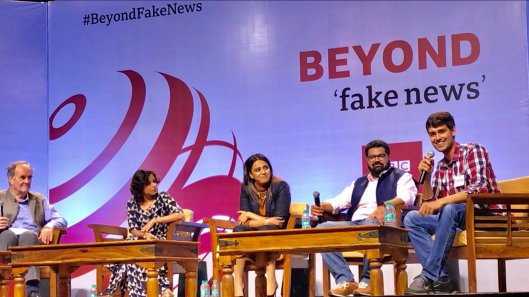 Kartikeya Sharma, Founder of iTV Network and Dhruv Rathee at Beyond Fake News event in the IIT Delhi